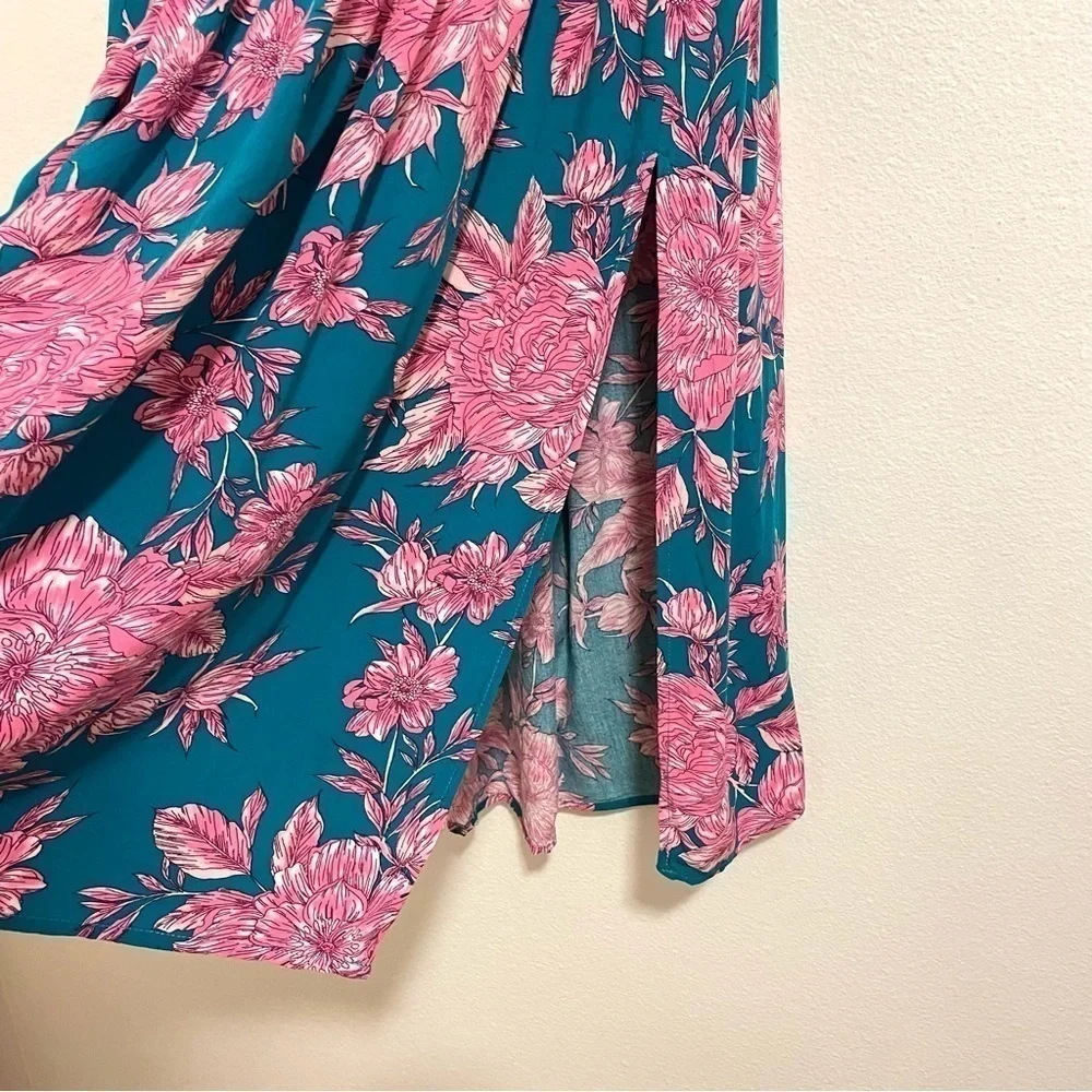 Abel The Label Bonnie Floral Boho Yoke Maxi Skirt Teal Pink Large